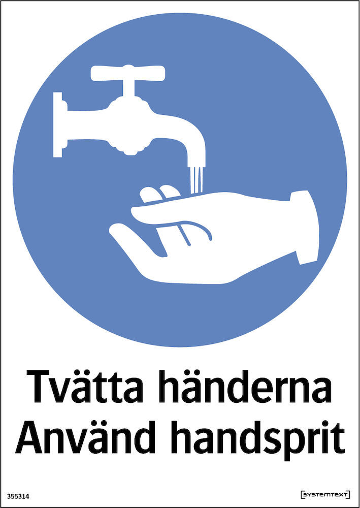 Skylt tvätta händerna använd handsprit