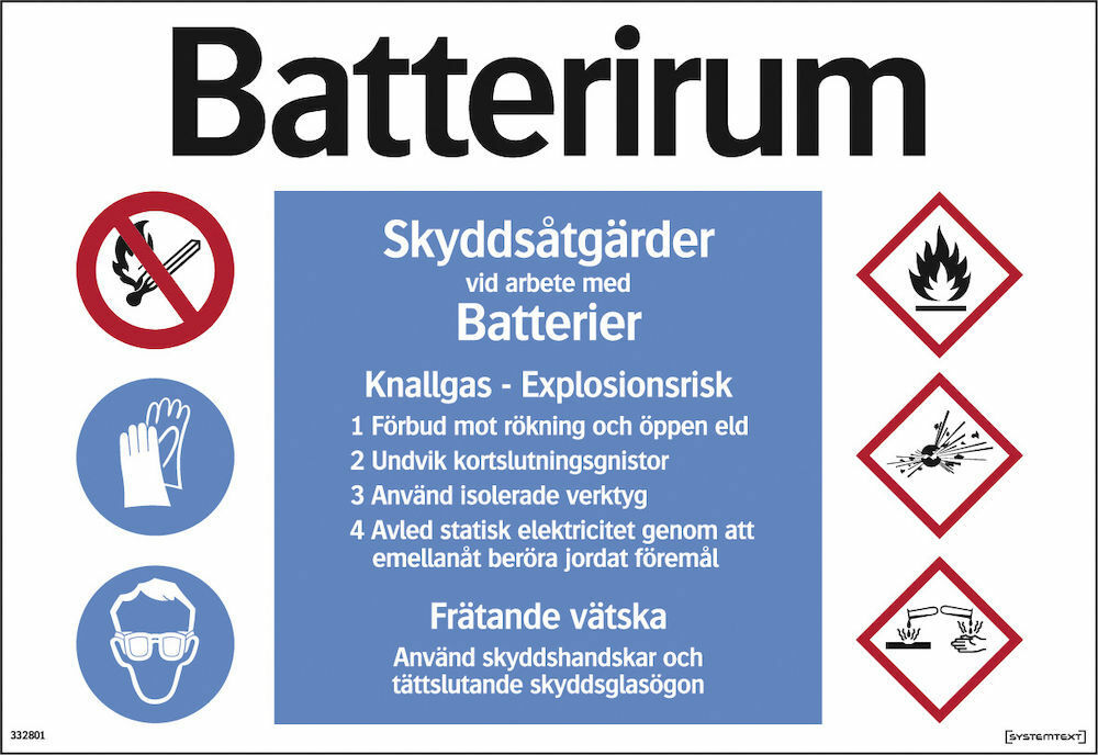 Skylt Batterirum